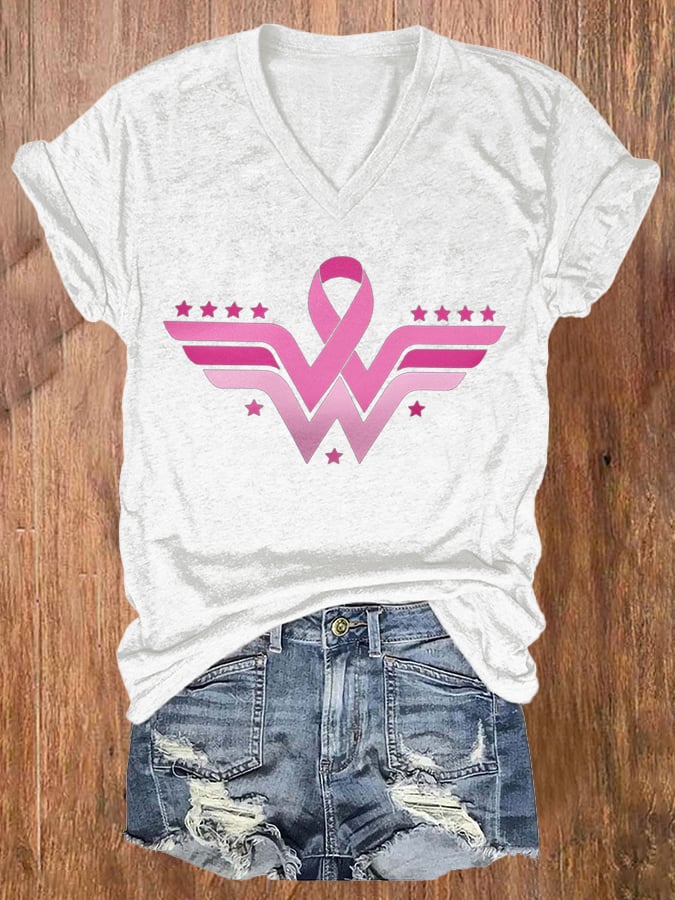 Women's Cancer Survivor Printed V-Neck T-Shirt