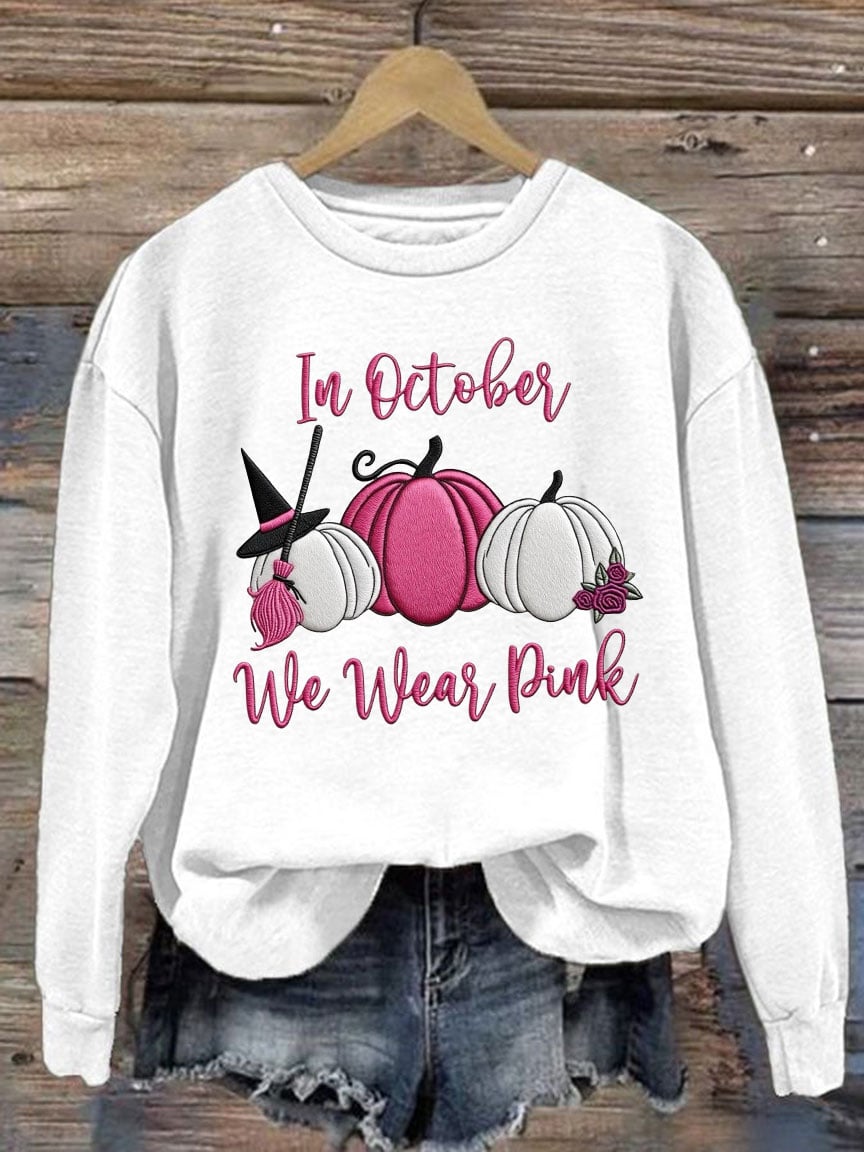 Women's Breast Cancer In October We Wear Pink Print Crew Neck Sweatshirt