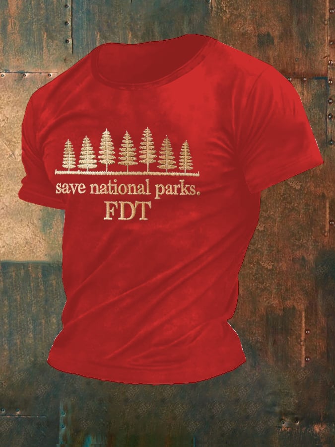 Men'S Retro Save National Parks FDT Printed Casual Crew Neck T-Shirt