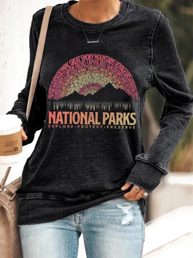 Women's Hotspots 63 National Parks Explore, Protect, And Preserve Printed Casual Sweatshirts