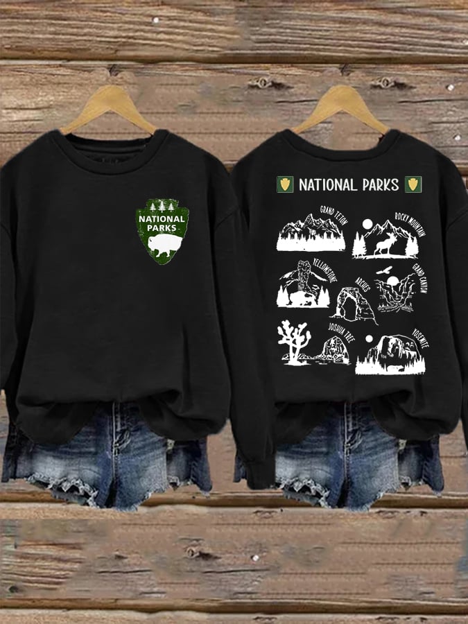 Women'S National Park Printed Casual Round Neck Sweatshirt