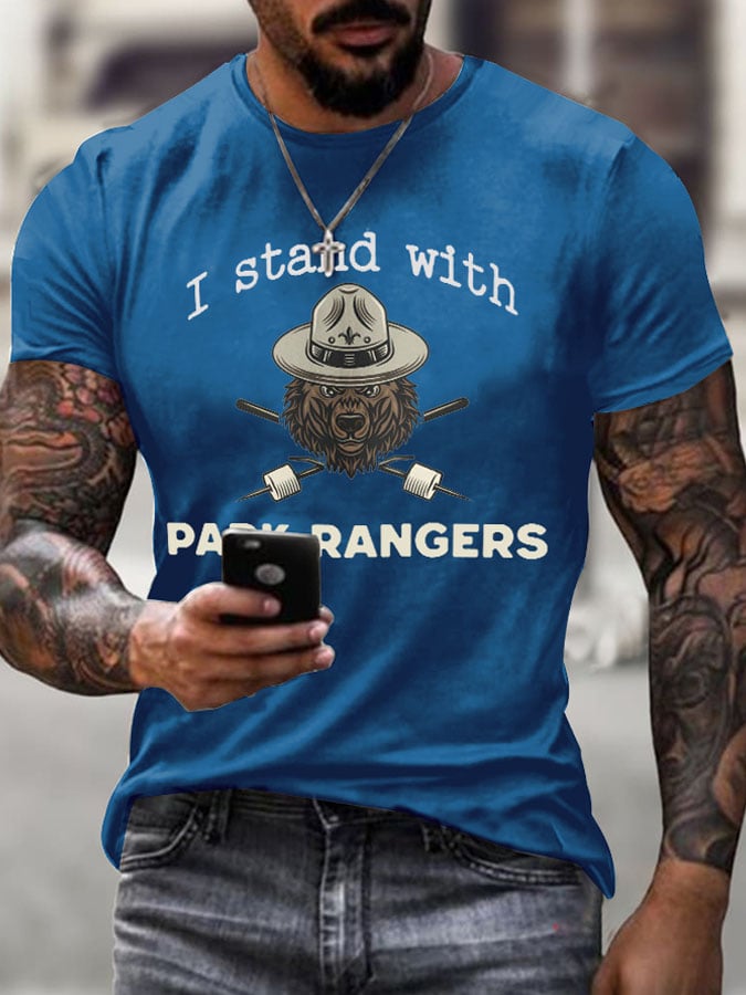Men'S Retro Protect National Parks I Stand With Park Rangers Printed Casual Crew Neck T-Shirt