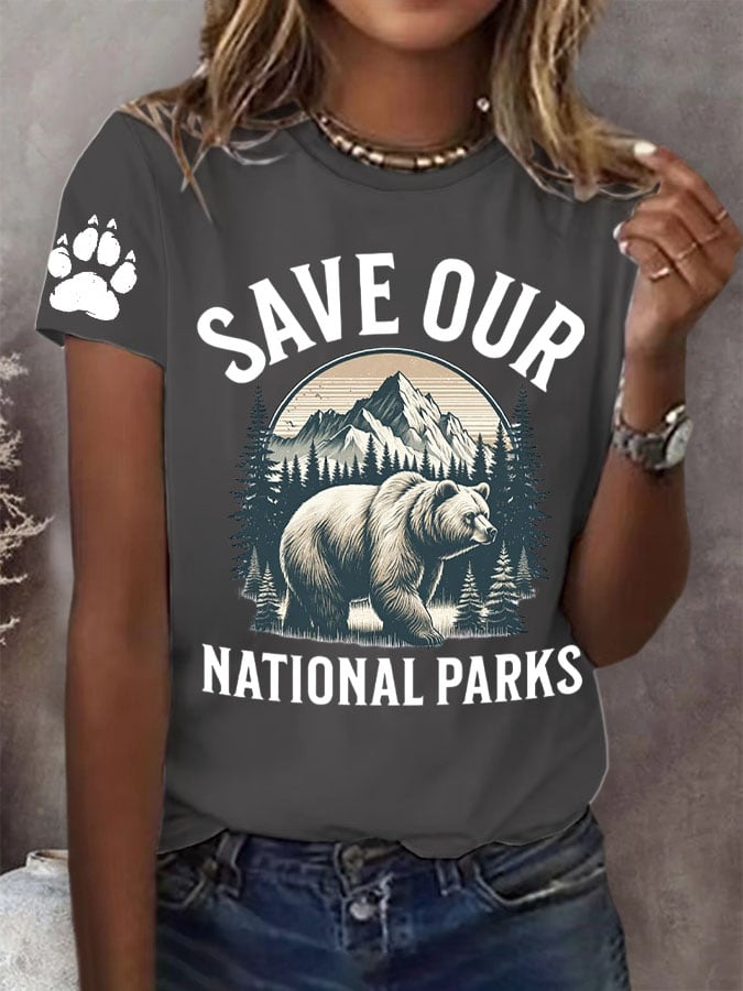 Women's Protect Our National Parks Print Round Neck T-Shirt