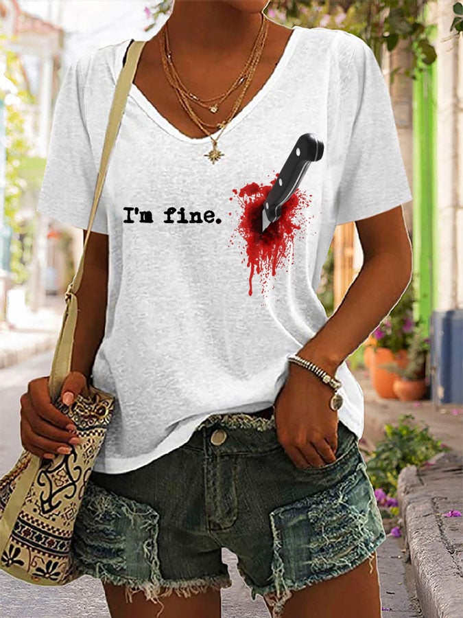 Breast Cancer Awareness V-Neck Print T-Shirt