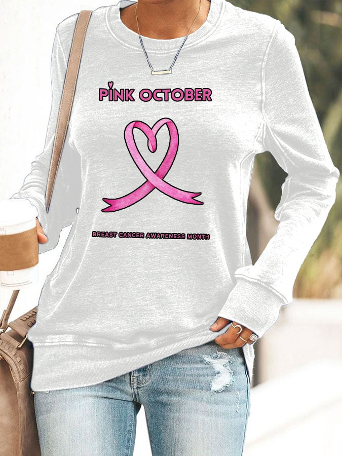 Women's Pi̇nk October Breast Cancer Awareness Month Printed Sweatshirt