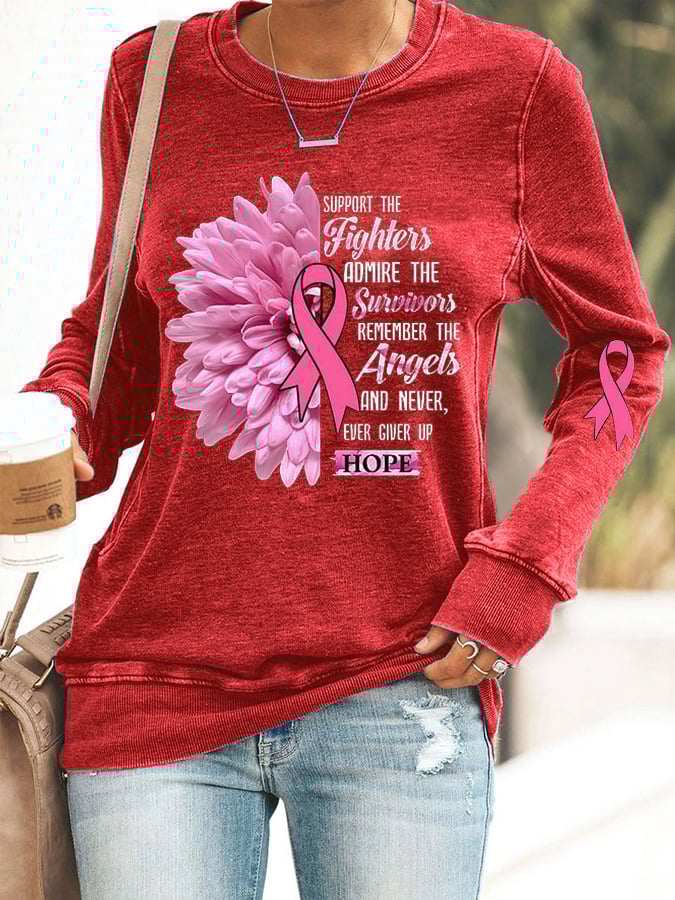 Women'S Casual Breast Cancer Awareness Long-Sleeved Sweatshirt
