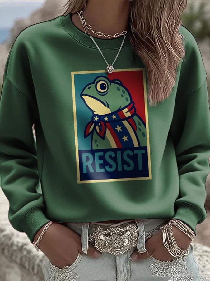 Women's Portland Frog Print Casual Sweatshirt
