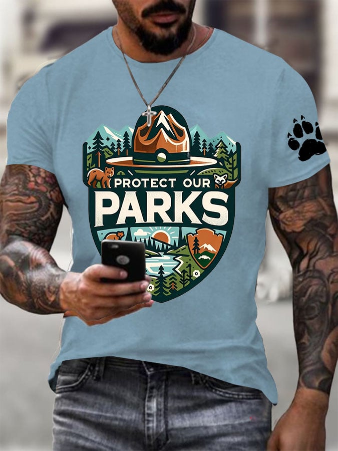 Men's Protect Our National Parks Printed Round Neck T-Shirt