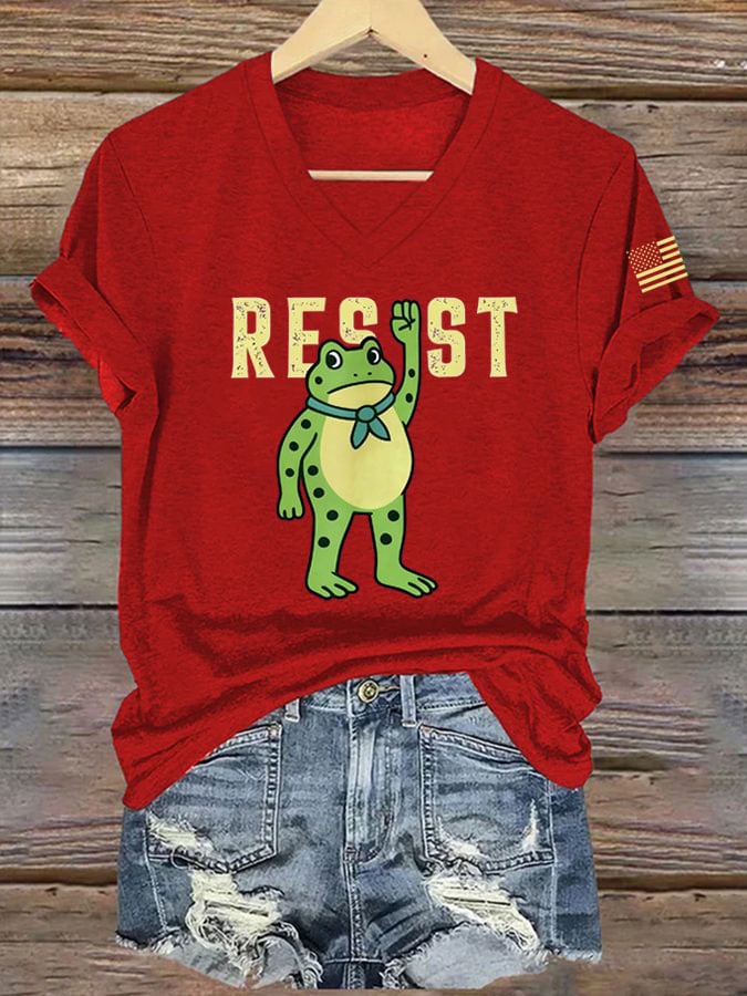 Women's FDT Portland Frog Protest Revolt Machine Print T-Shirt