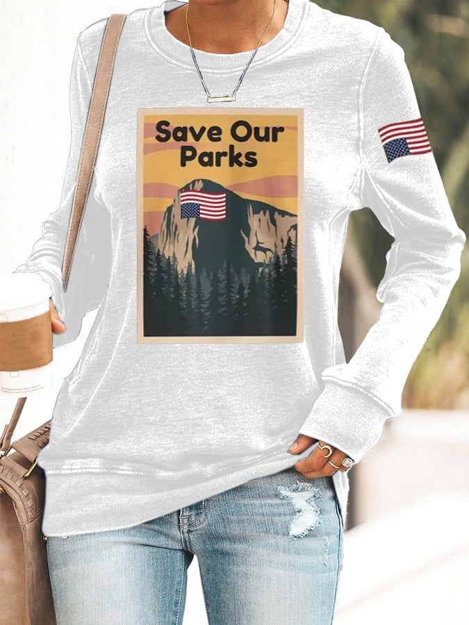 Women's Save Our Parks Print Casual Sweatershirt