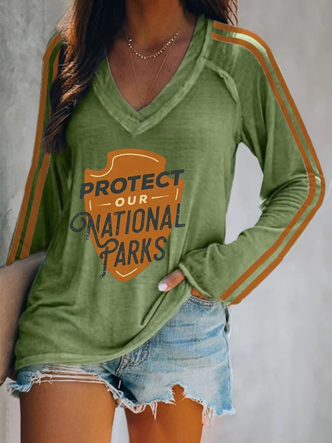 Women's Protect Our National Parks Print Casual Long Sleeve T-Shirt