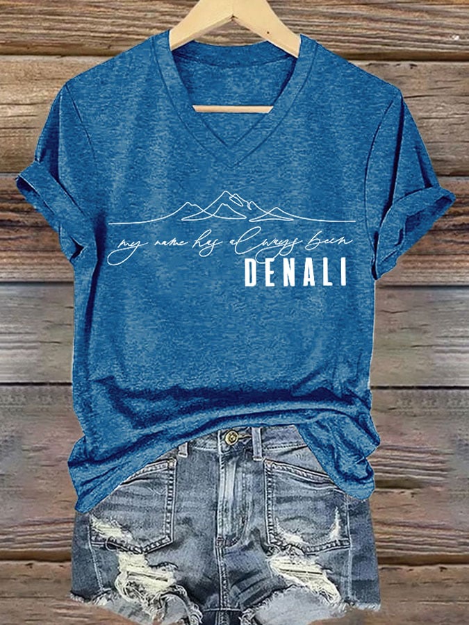 V-neck Retro My Name Has Always Been DENALI Print T-Shirt