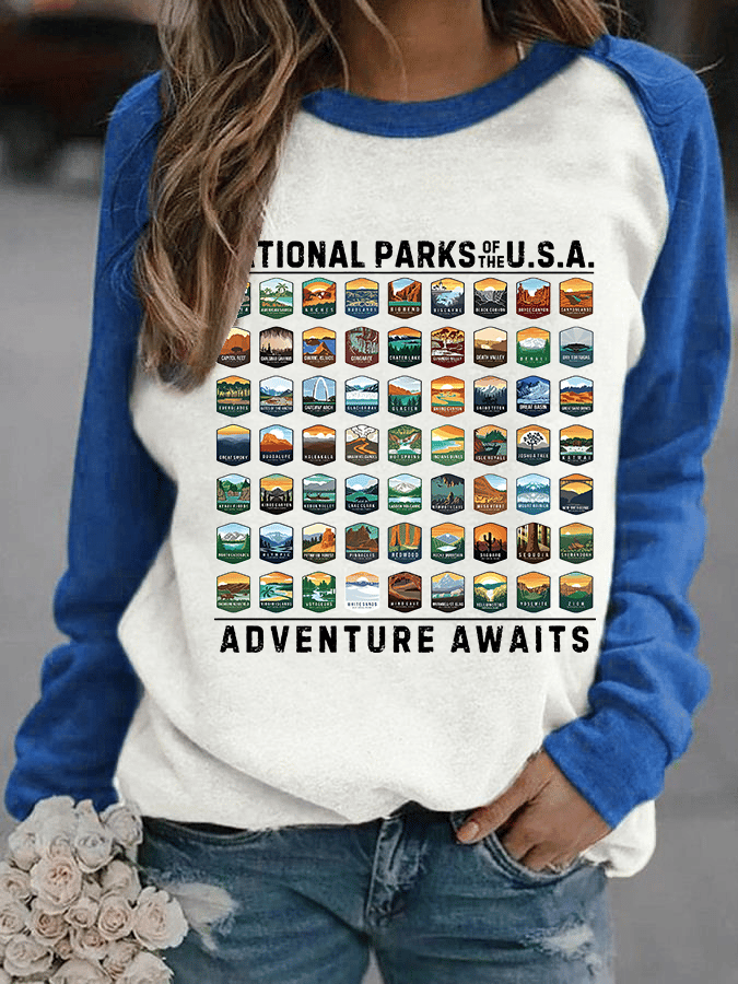 Women's National Parks Of The USA Printed Crew Neck Sweatshirt