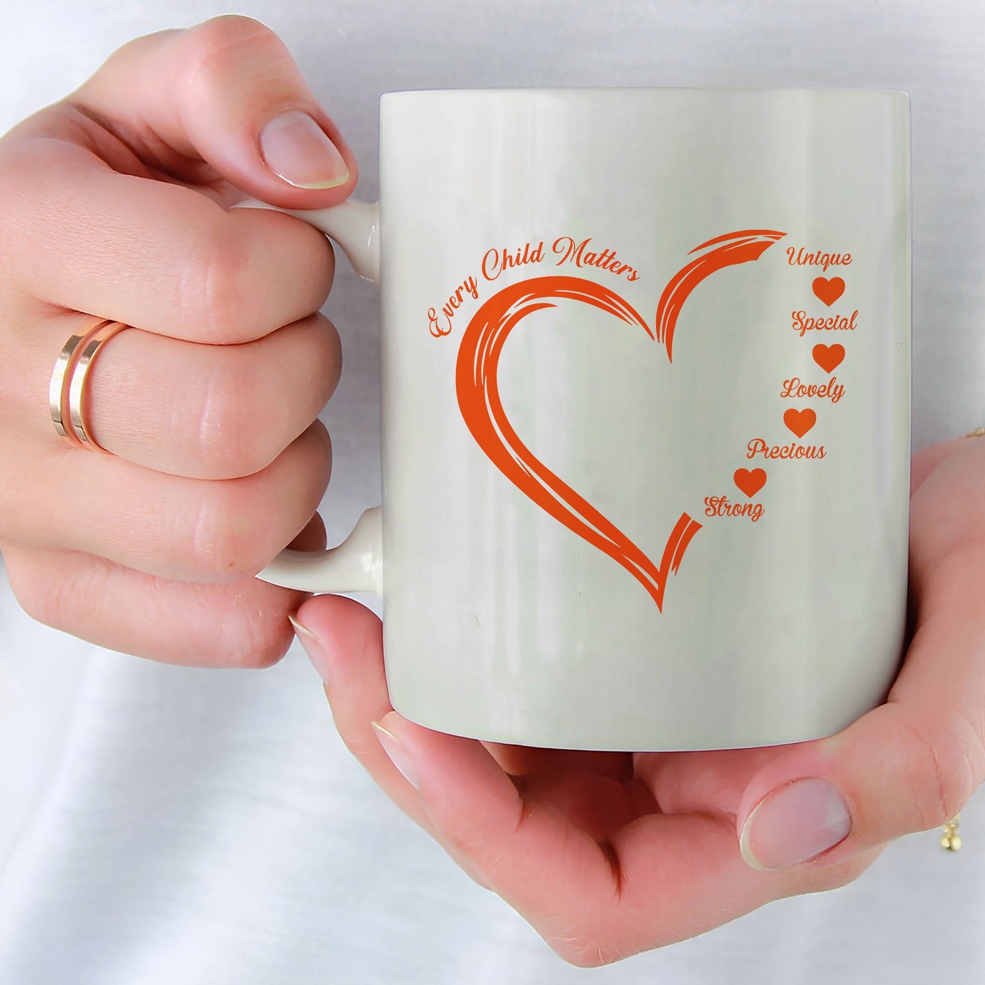 Every Child Matters Orange Heart Ceramic Coffee Mug - Native American Awareness Mug, Support for Indigenous Children