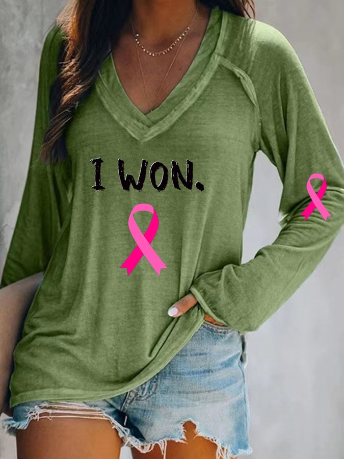 Women's Breast Cancer Survivor Printed Casual Long Sleeve T-Shirt