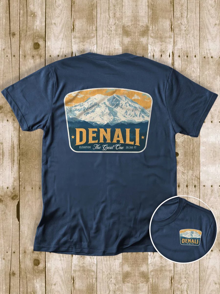 Men's 100% Cotton Denali National Park Crew Neck Short Sleeve T-Shirt