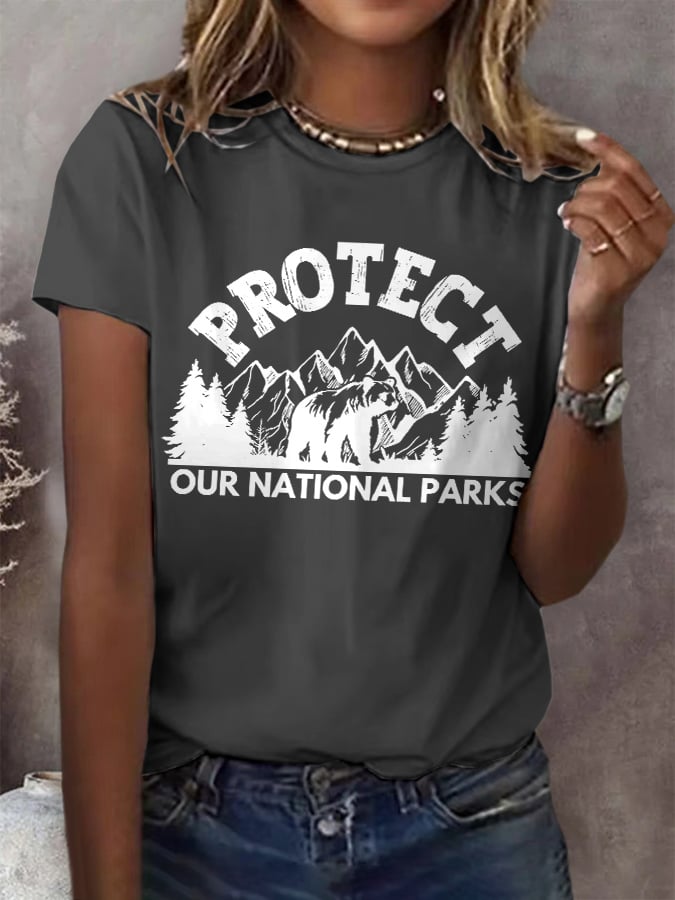 Women's Protect Our National Parks Print Round Neck T-Shirt