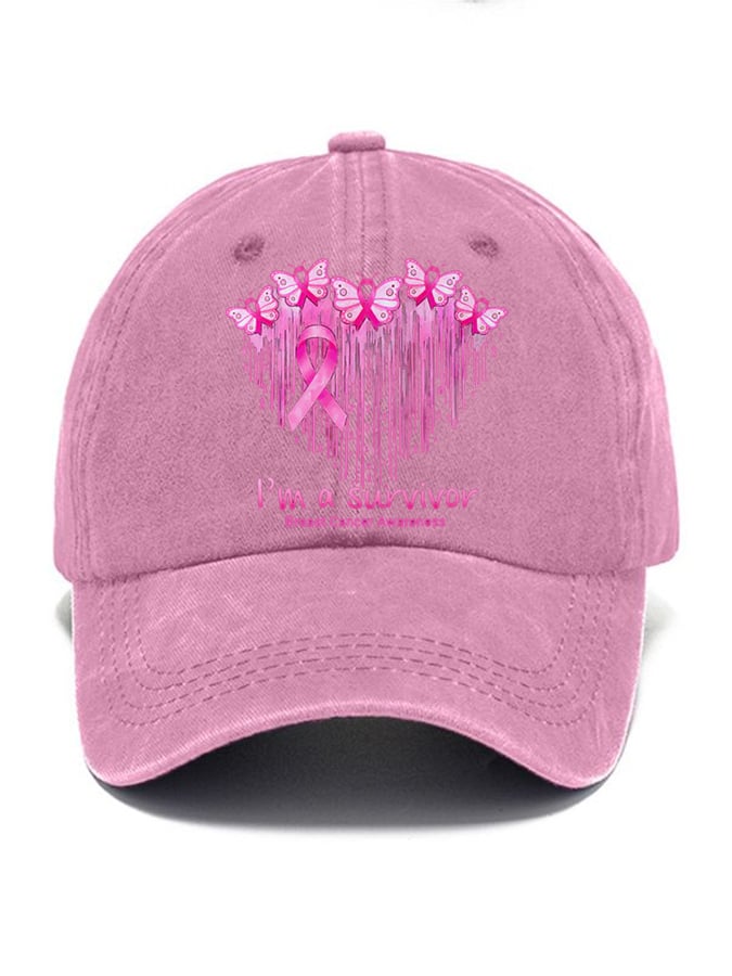 I'M A Survivor Breast Cancer Awareness Print Baseball Cap