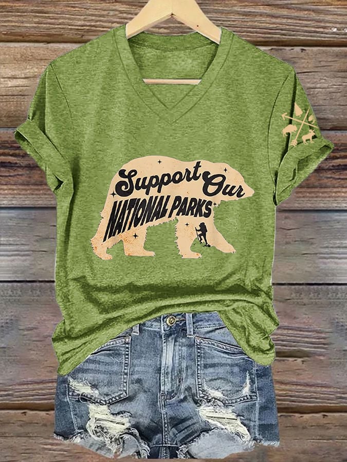 Women's Support Our National Parks Print V-Neck T-Shirt