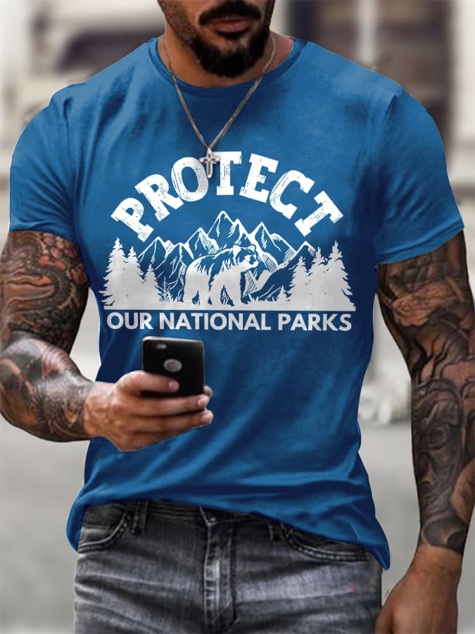 Men's Protect Our National Parks Printed Round Neck T-Shirt