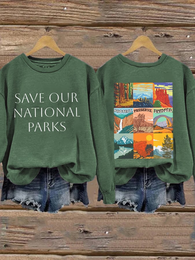 Retro Save Our National Parks Protect, Preserve, Explore Print Sweatshirt