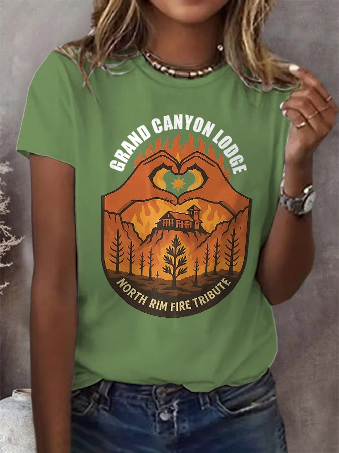 Retro Grand Canyon Lodge North Rim Fire Tribute Print T-Shirt
