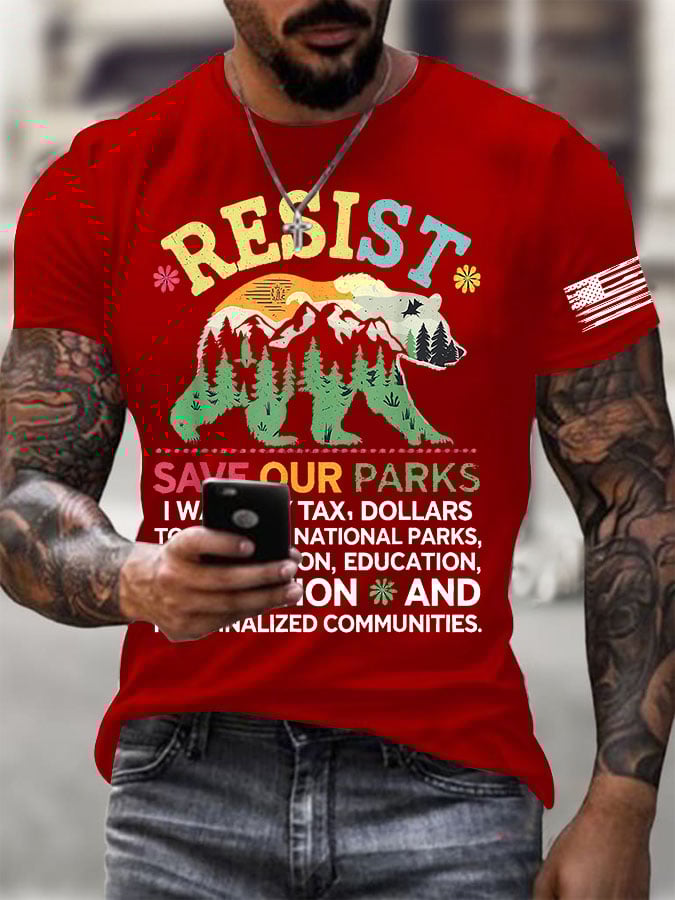 Men's Support National Parks Printed Round Neck T-Shirt