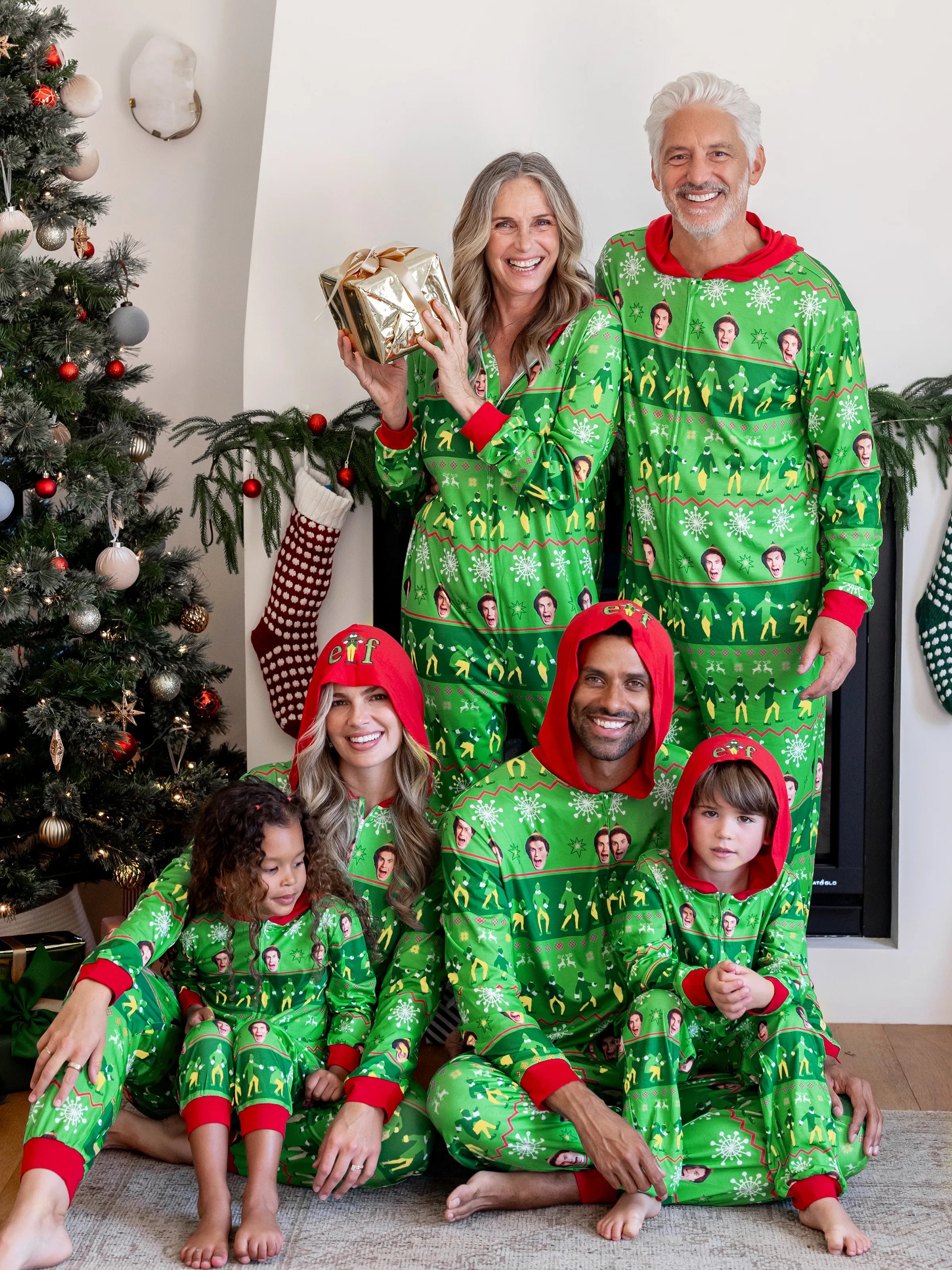 ELF Christmas Family Matching Fair Isle Pattern Hooded Jumpsuit Green