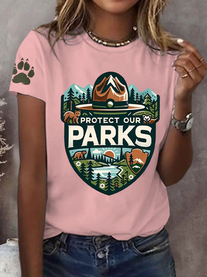 Women's Protect Our National Parks Print Round Neck T-Shirt