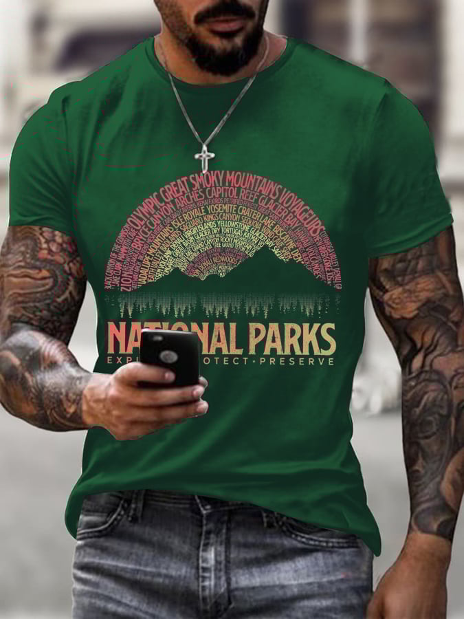 Men's Hotspots 63 National Parks Explore, Protect, And Preserve Printed T-Shirts