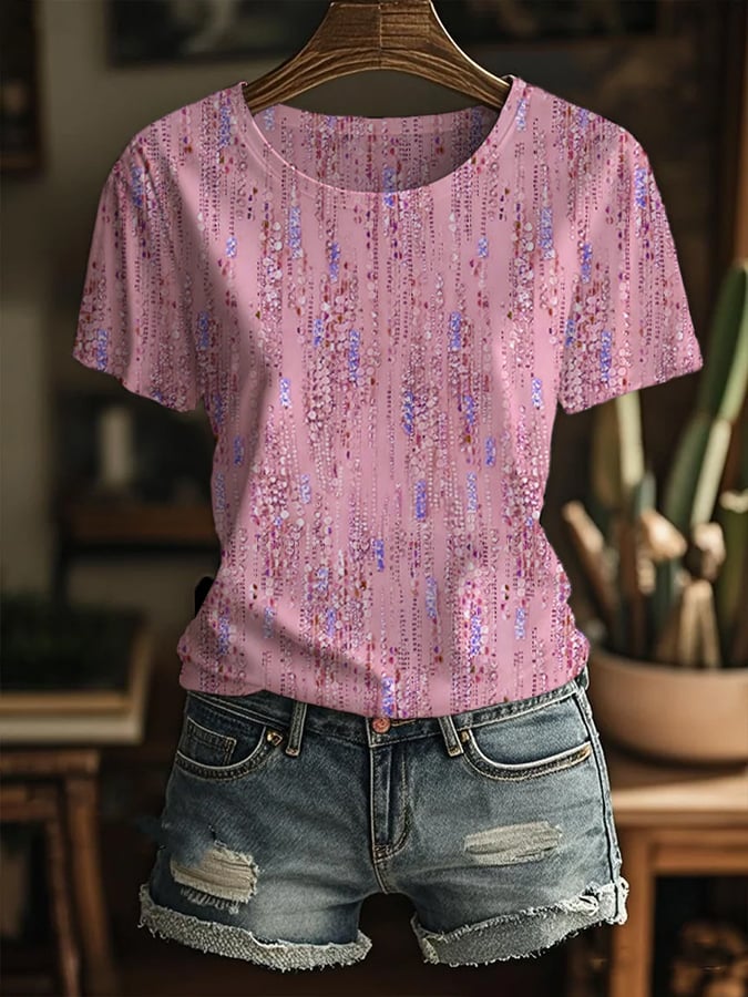 Women's Art Design Printed Round Neck T-Shirt