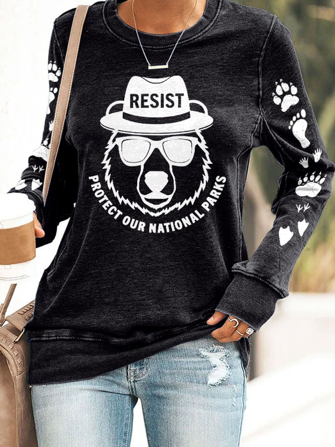 Women's Protect Our National Parks Print Round Neck Sweatshirt