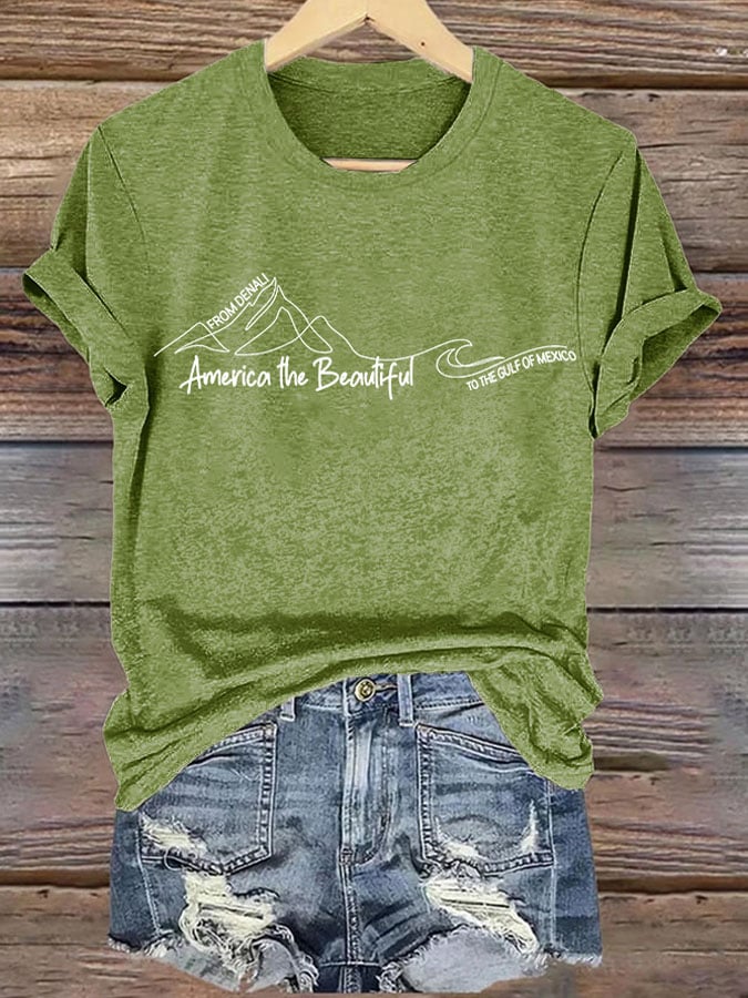 Retro America The Beautiful From Denali To Gulf Of Mexico Print T-Shirt