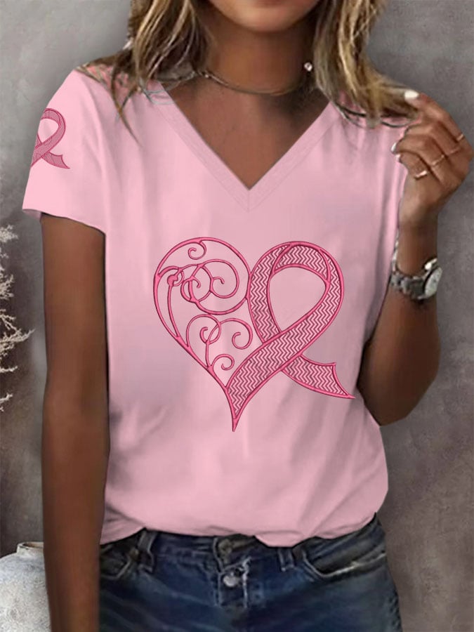 Women's Breast Cancer Awareness Print T-Shirt