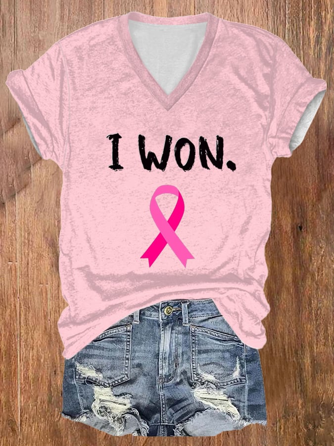 Women's Breast Cancer Survivor Printed Casual T-Shirt