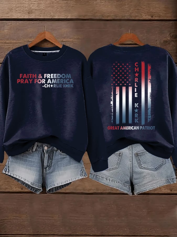 Women's Faith Freedom American Hero Print Sweatshirt