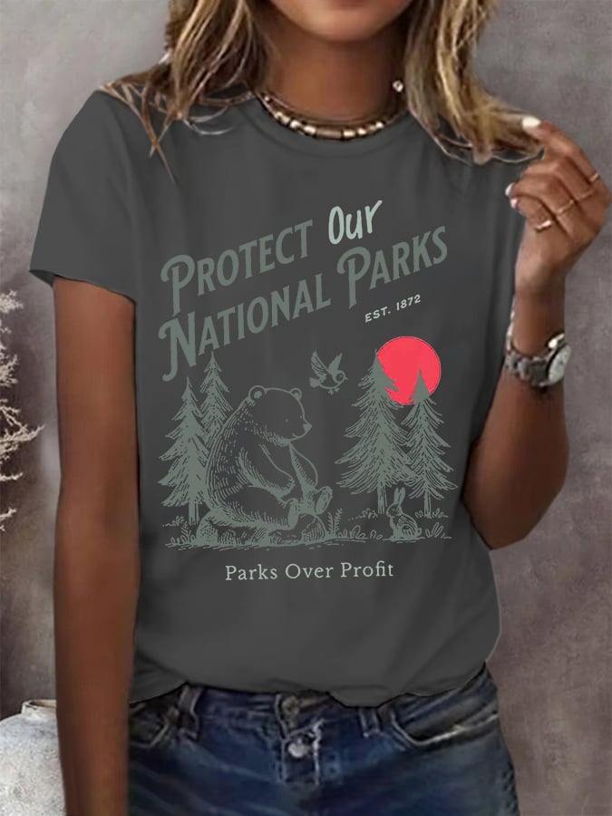 Women's Protect Our National Parks Print Round Neck T-Shirt