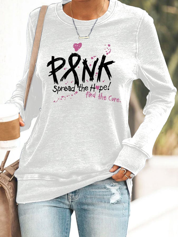 Women's Breast Cancer Awareness Print Casual Sweatshirt