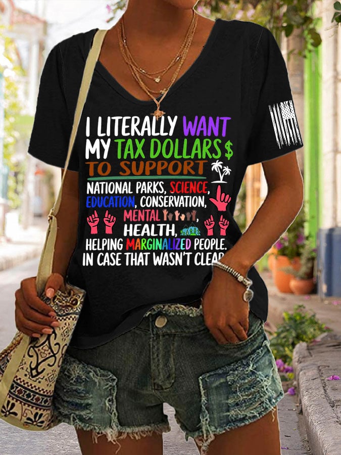 Women's Support National Parks Print V Neck Casual T-Shirt