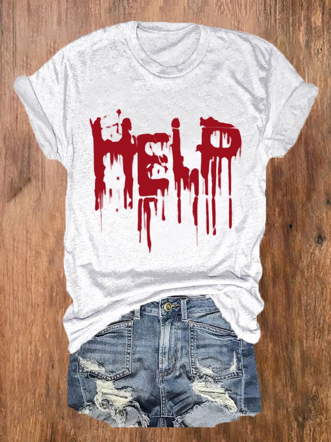 Women's Funny Halloween Blood Stains Help Tee