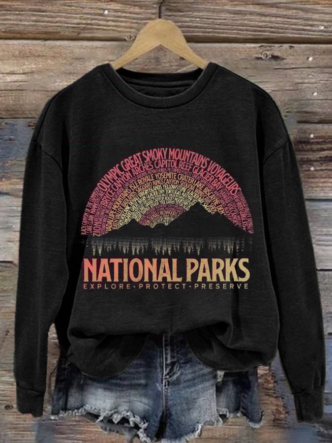 Women's Hotspots 63 National Parks Explore, Protect, And Preserve Printed Casual Sweatshirts