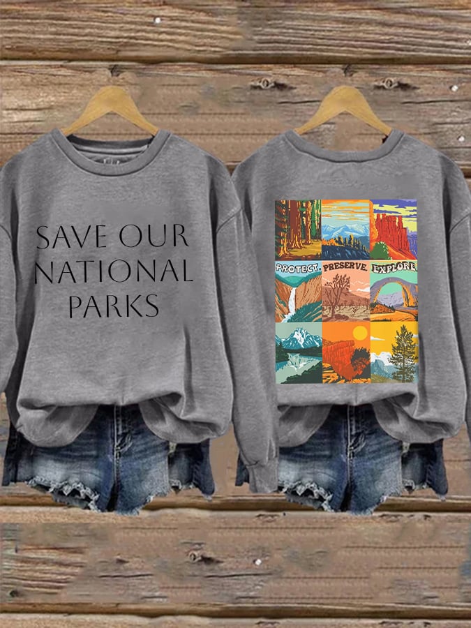 Retro Save Our National Parks Protect, Preserve, Explore Print Sweatshirt