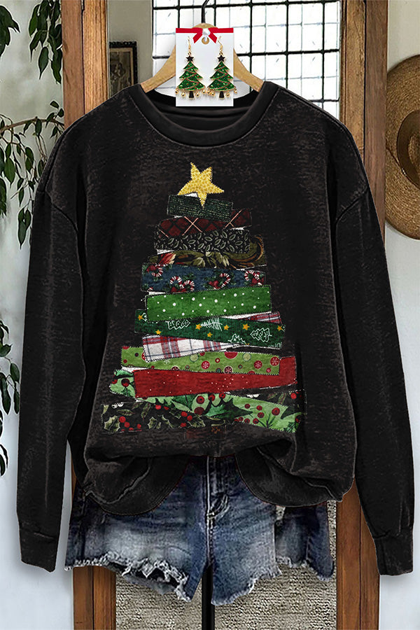 Retro Patchwork Christmas Tree Sweatshirt