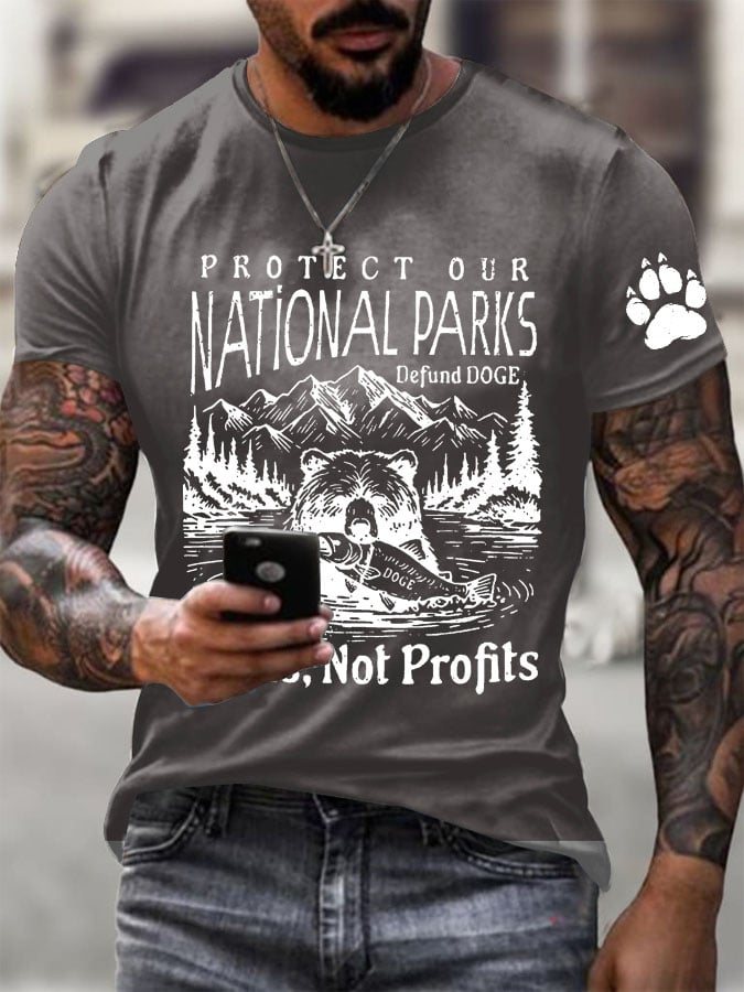 Men's Protect Our National Parks Printed Round Neck T-Shirt