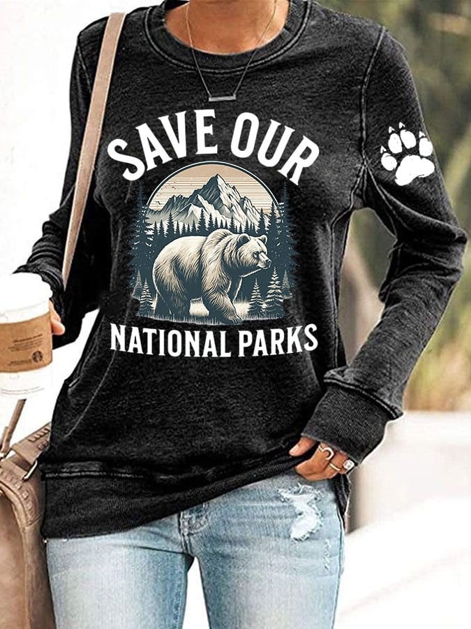 Women's Save Our National Parks Print Casual Sweatershirt
