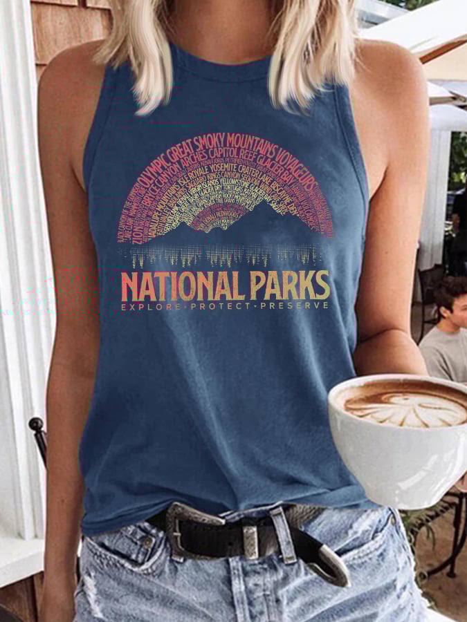 Women's National Parks Explore, Protect, Preserve Print Crew Neck Tank Top