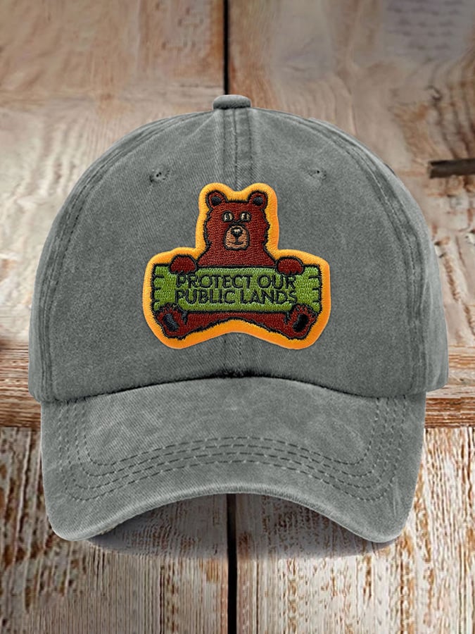 Retro Protect Our Public Lands Bear Patch Printed Baseball Cap