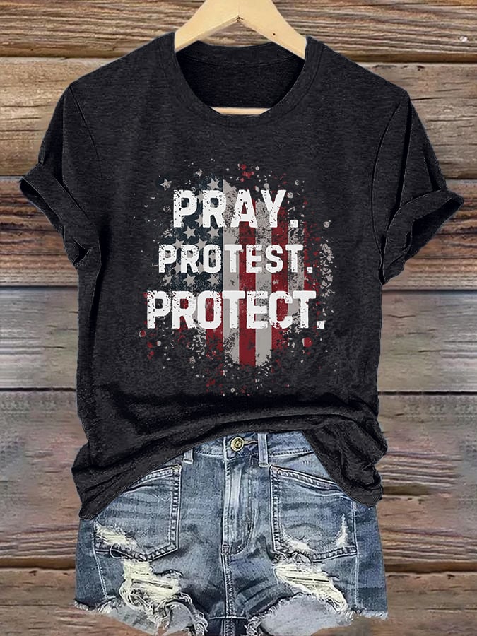 Women's Pray Protest Protect Print Shirt