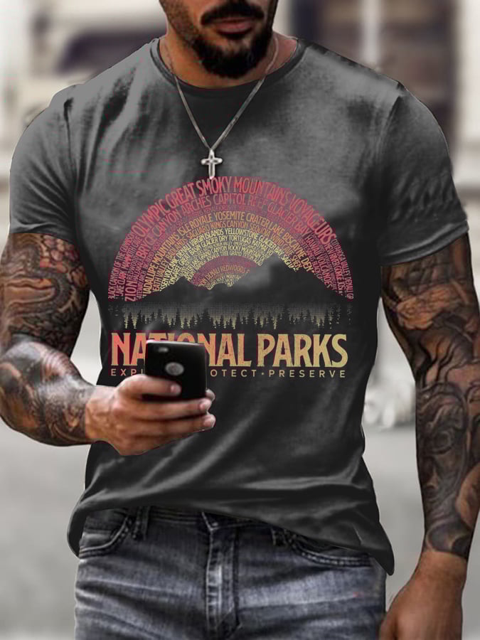 Men's Hotspots 63 National Parks Explore, Protect, And Preserve Printed T-Shirts