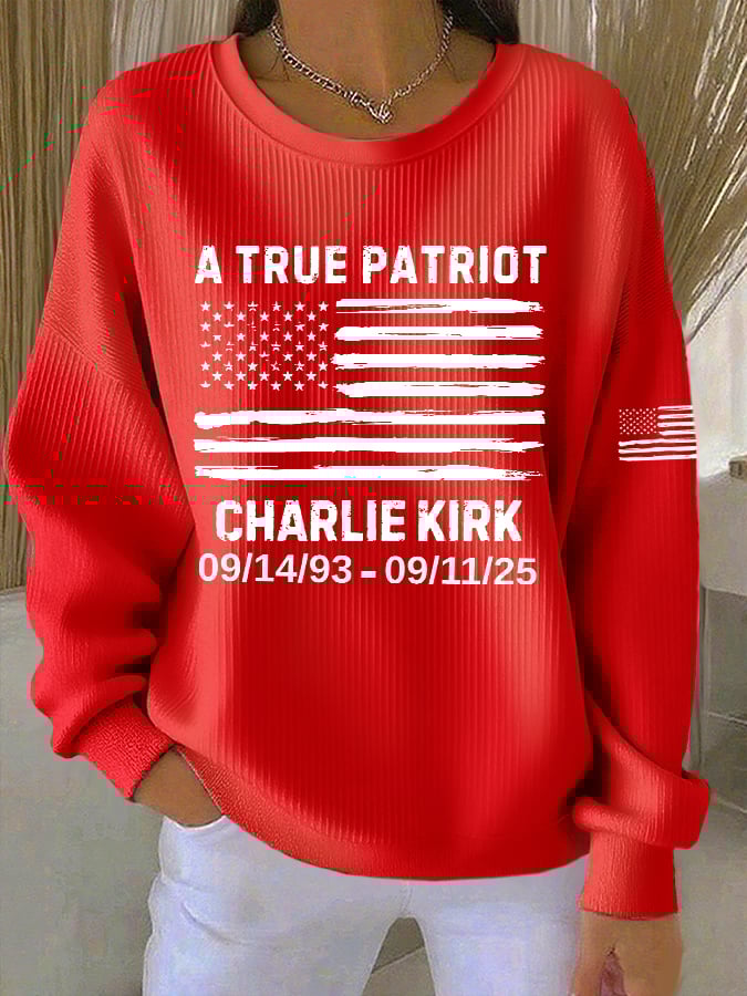 Women's Retro A True Patriot Print Round Neck Sweatshirt